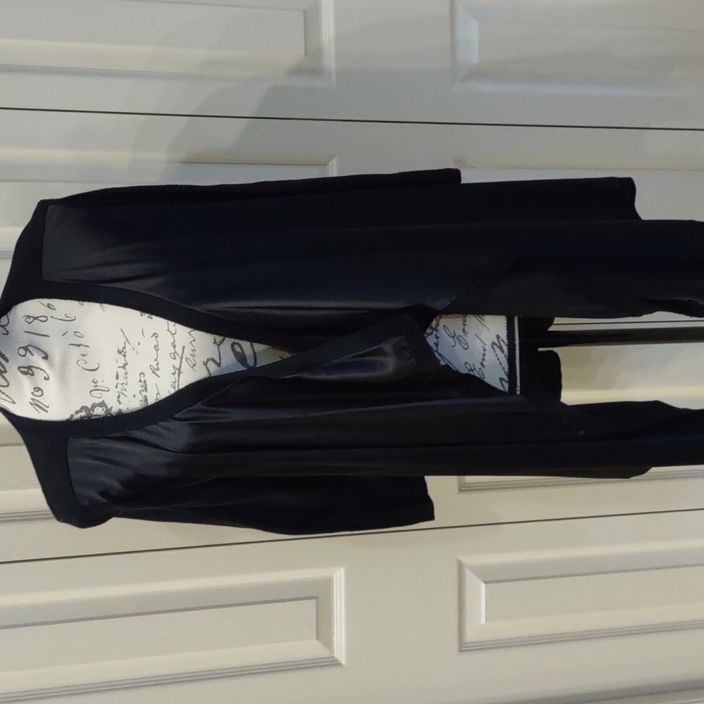 Peter Nygard Black Satin & Knit Waterfall front cardigan Size M